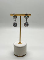 Fancy Blue Topaz White Diamond Halo 14K White Gold Fancy Drop Lattice Earrings