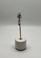 Fancy Blue Topaz White Diamond Halo 14K White Gold Fancy Drop Lattice Earrings
