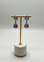 Fancy Blue Topaz White Diamond Halo 14K White Gold Fancy Drop Lattice Earrings