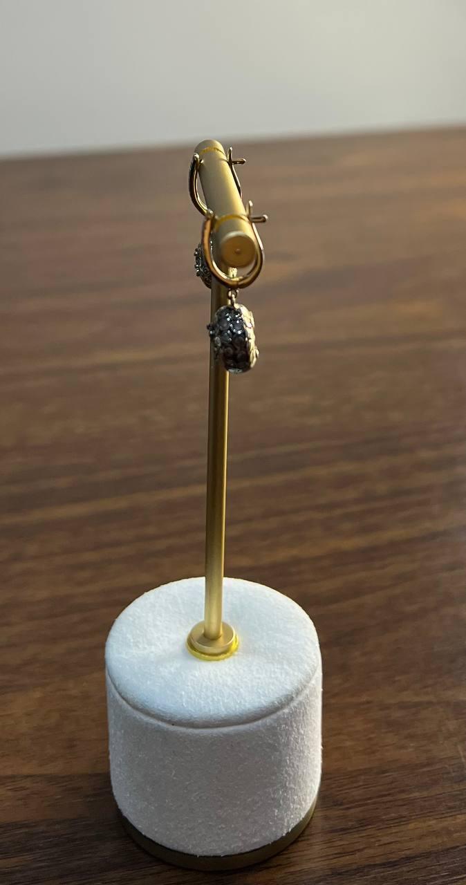 Champagne Cognac Diamond Cluster Pave Set 14K Gold Statement Drop Earrings