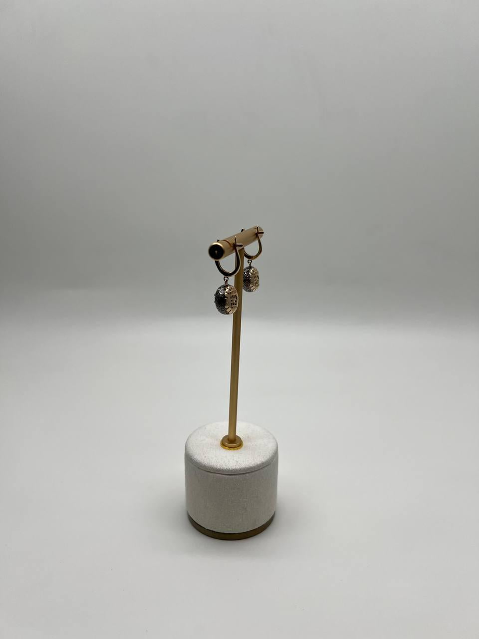 Champagne Cognac Diamond Cluster Pave Set 14K Gold Statement Drop Earrings