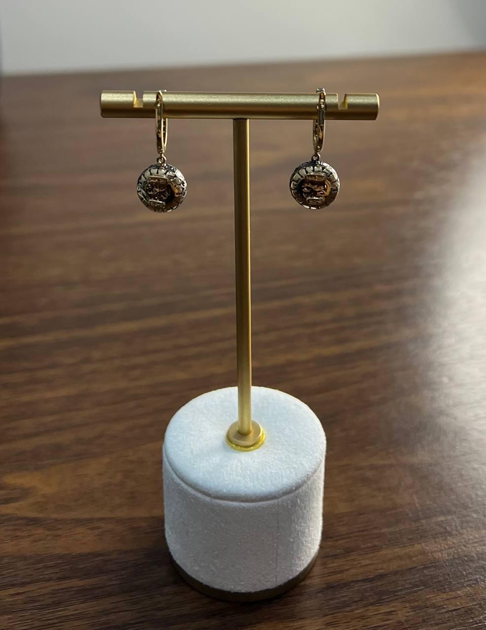 Champagne Cognac Diamond Cluster Pave Set 14K Gold Statement Drop Earrings