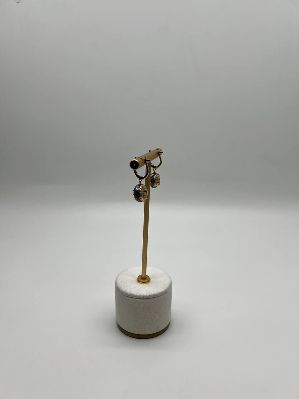 Champagne Cognac Diamond Cluster Pave Set 14K Gold Statement Drop Earrings