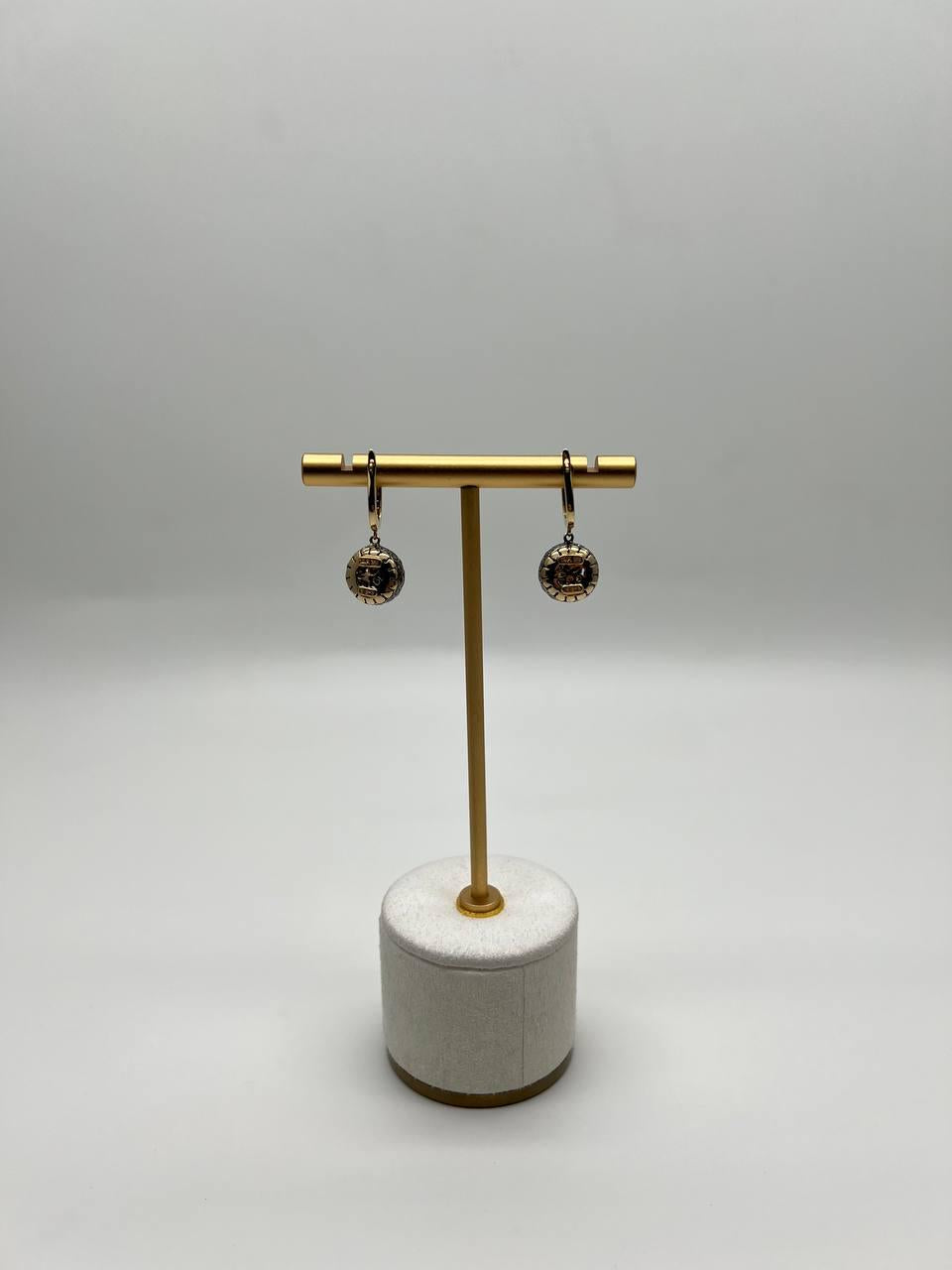 Champagne Cognac Diamond Cluster Pave Set 14K Gold Statement Drop Earrings