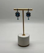 Round Blue Topaz Leaf Nature Diamonds 14 K White Gold Teardrop Dangle Earrings