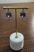 Round Blue Topaz Leaf Nature Diamonds 14 K White Gold Teardrop Dangle Earrings