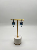 Round Blue Topaz Leaf Nature Diamonds 14 K White Gold Teardrop Dangle Earrings