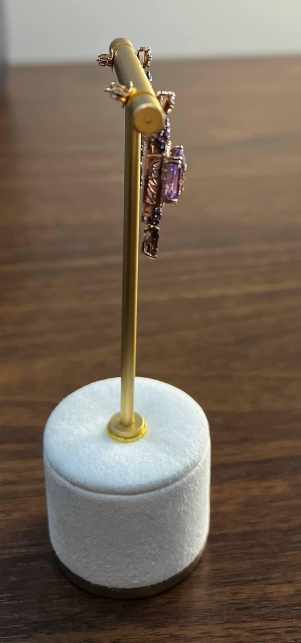 Purple Violet Amethyst Diamond Halo 14K Rose Gold Drop Statement Earrings