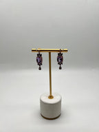 Purple Violet Amethyst Diamond Halo 14K Rose Gold Drop Statement Earrings