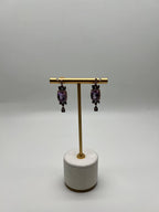 Purple Violet Amethyst Diamond Halo 14K Rose Gold Drop Statement Earrings