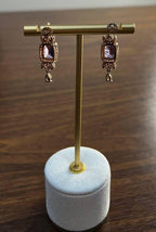 Purple Violet Amethyst Diamond Halo 14K Rose Gold Drop Statement Earrings