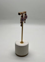 Purple Violet Amethyst Diamond Halo 14K Rose Gold Drop Statement Earrings