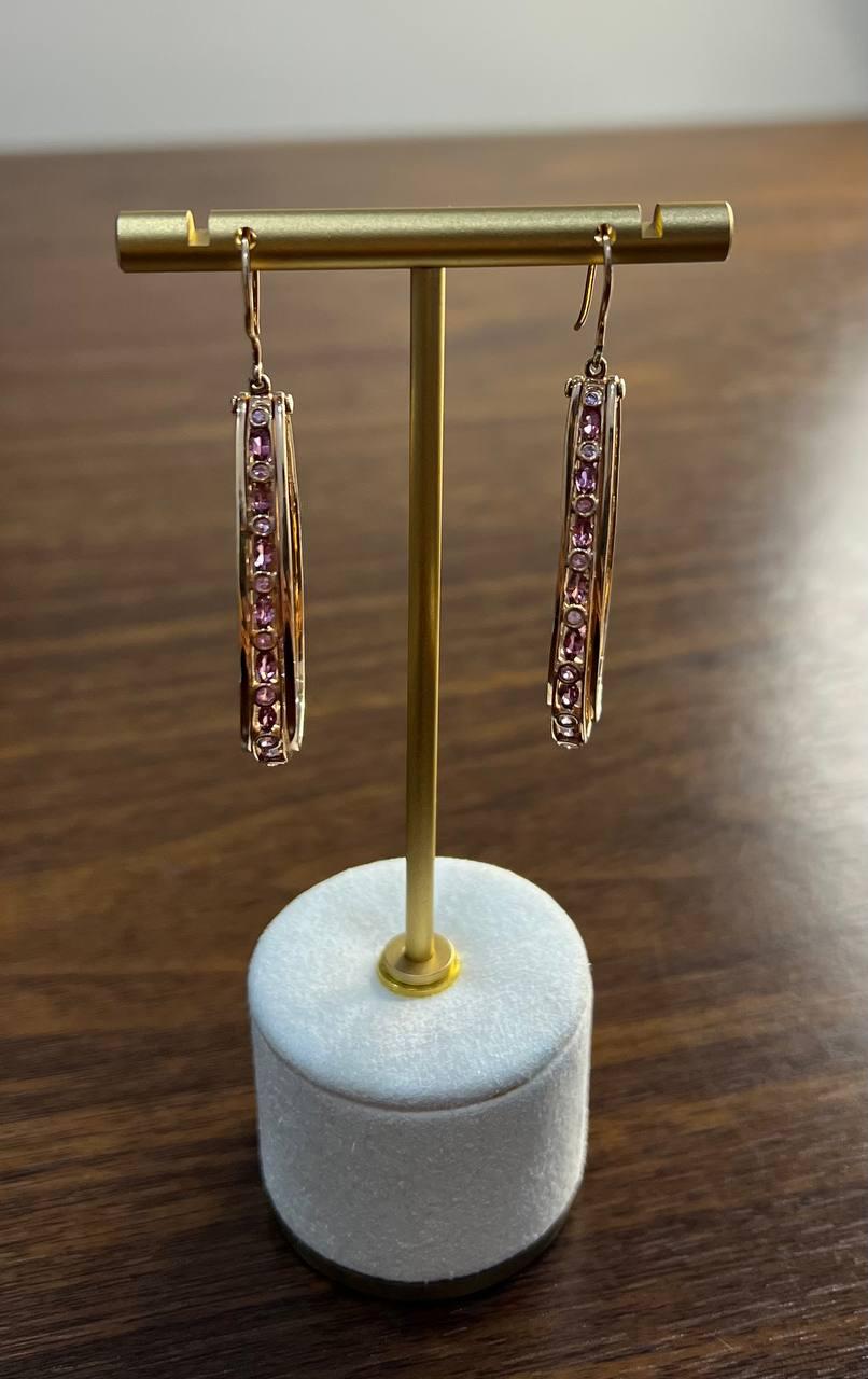 Pink Sapphire White Diamonds 14K Rose Gold Pear Shape Hoop Statement Earrings