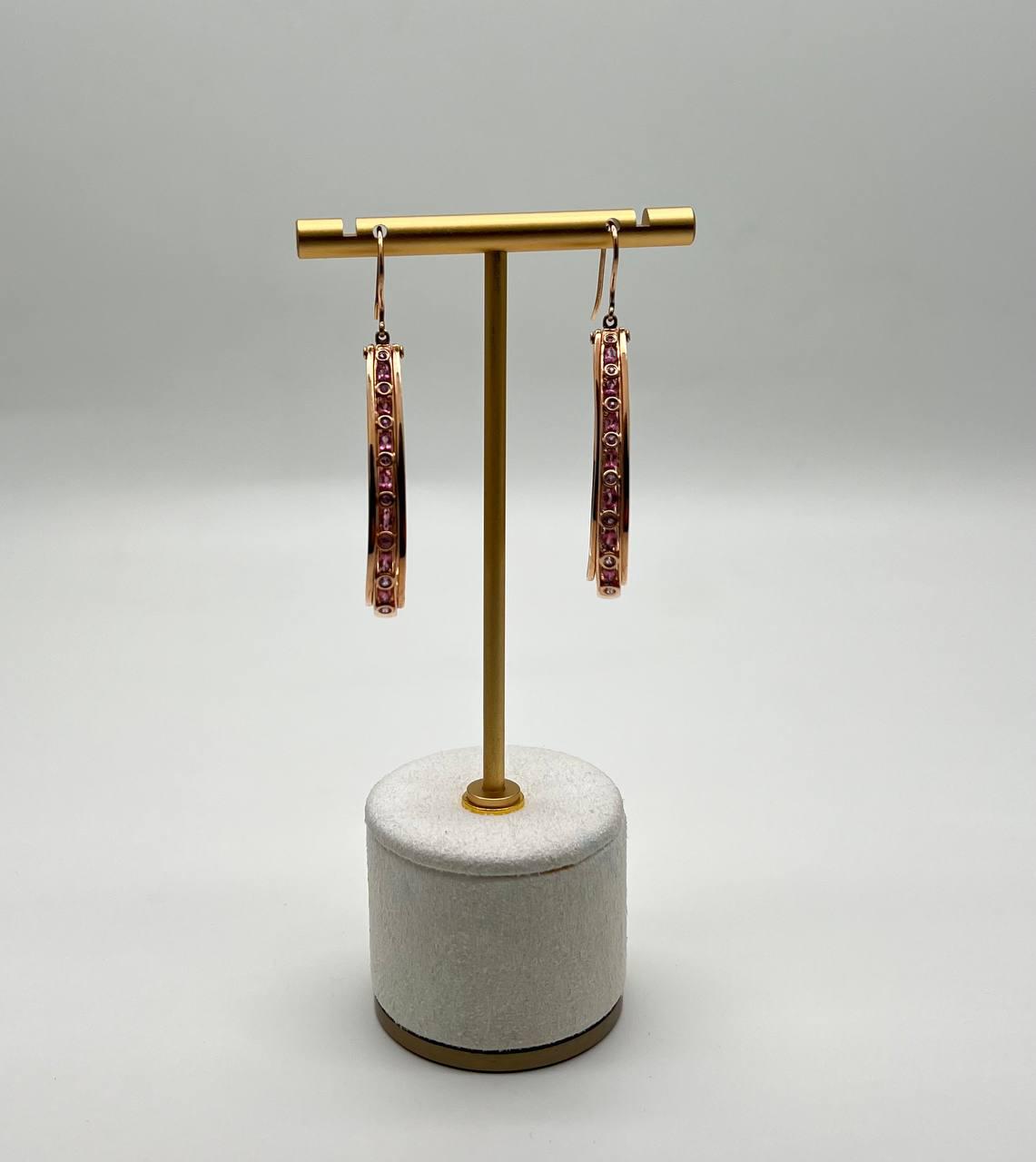 Pink Sapphire White Diamonds 14K Rose Gold Pear Shape Hoop Statement Earrings