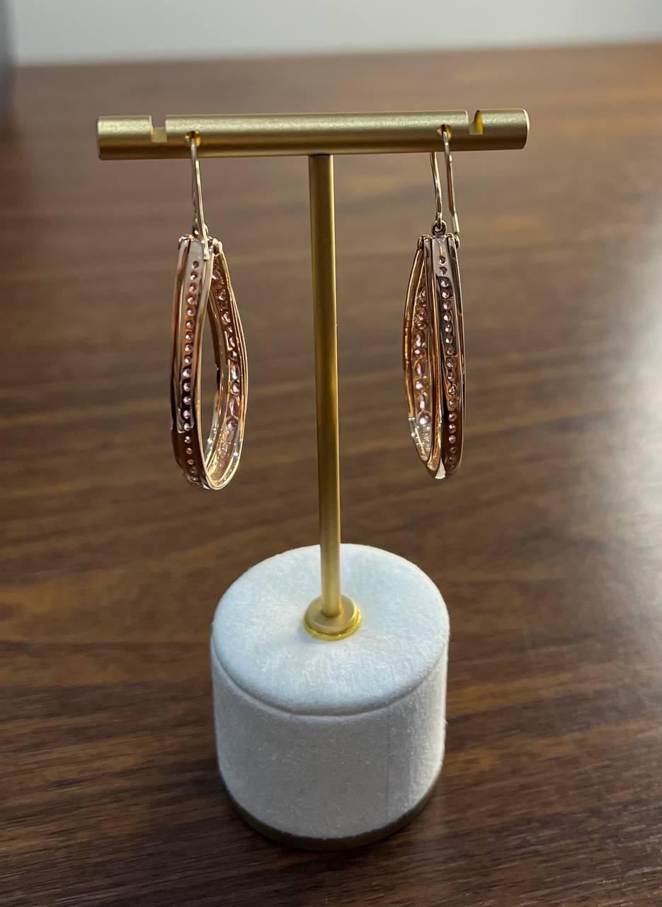 Pink Sapphire White Diamonds 14K Rose Gold Pear Shape Hoop Statement Earrings