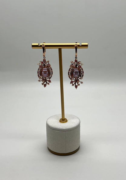 Purple Amethyst Diamond Halo Floral 14K Rose Gold Dangle Chandelier Earrings