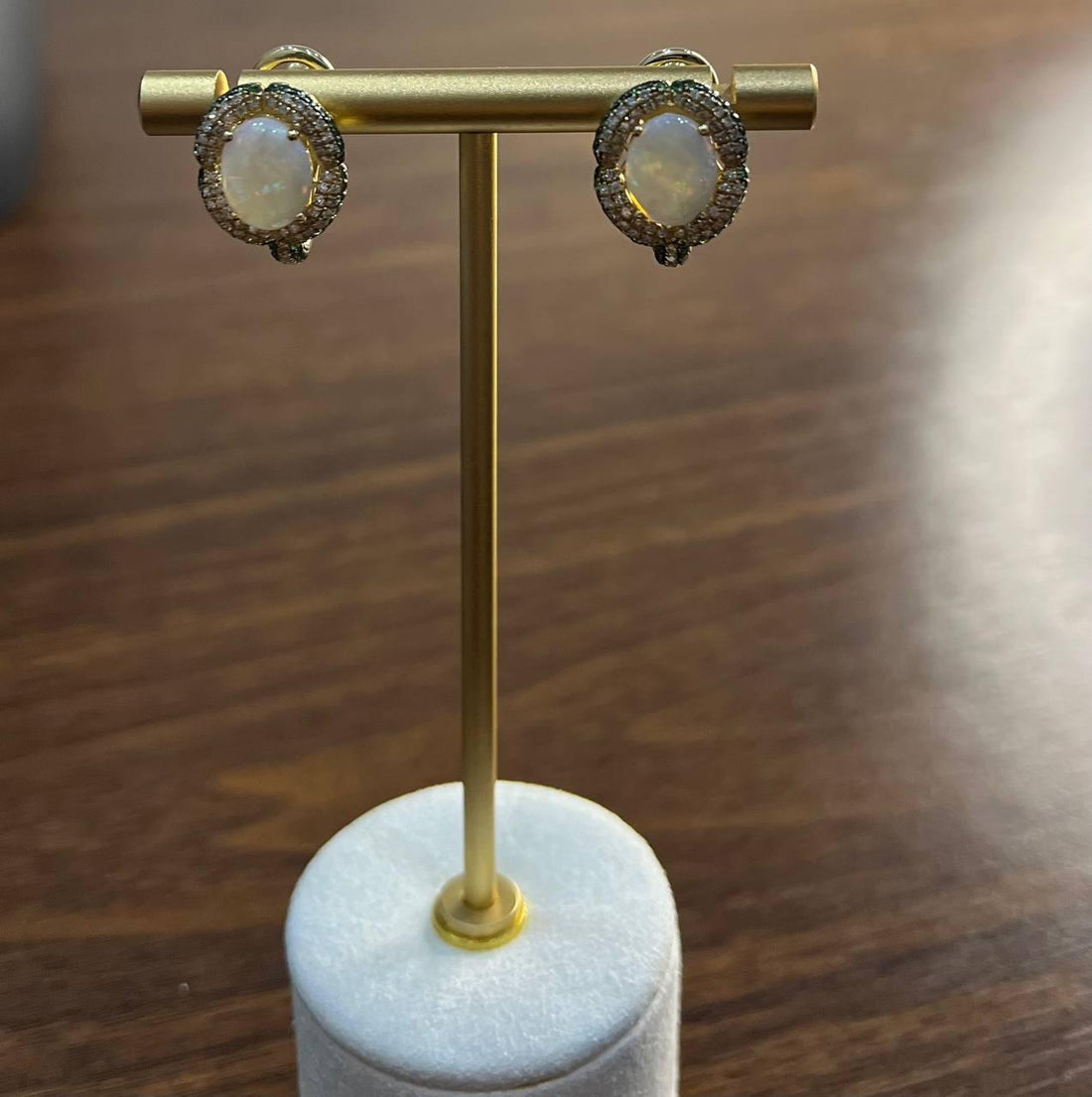 White Opal White Diamonds Champagne Halo Pave-Set 14K Gold Statement Earrings