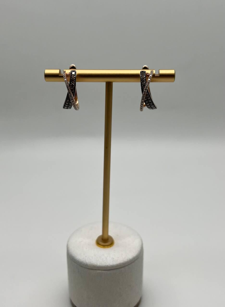 Intertwined Pave-Set White Champagne Diamonds 14K Rose Gold Criss Cross Earrings