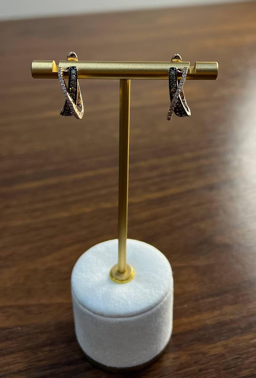 Intertwined Pave-Set White Champagne Diamonds 14K Rose Gold Criss Cross Earrings