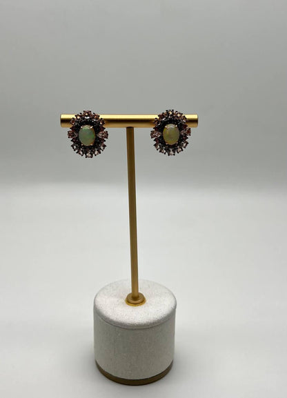 White Opal Brown Diamonds Peach Morganites 18K Rose Gold Statement Earrings
