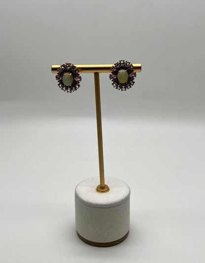 White Opal Brown Diamonds Peach Morganites 18K Rose Gold Statement Earrings