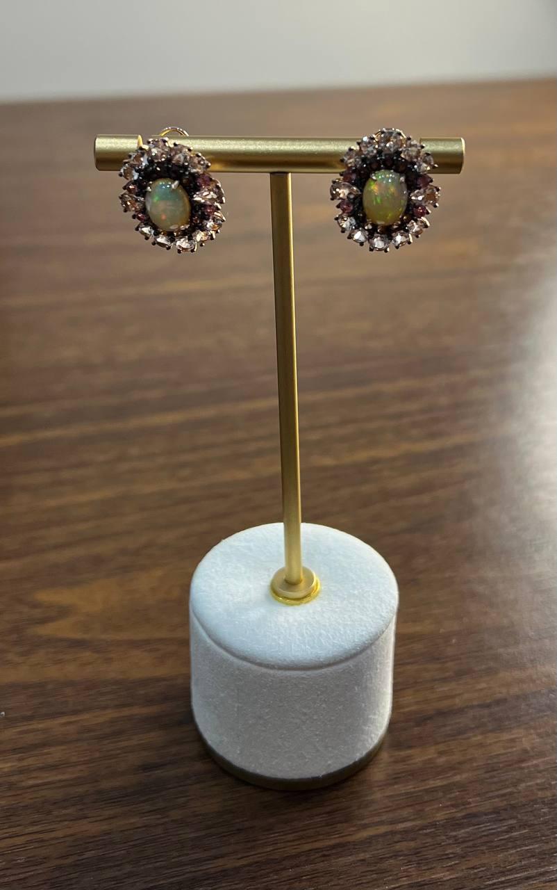 White Opal Brown Diamonds Peach Morganites 18K Rose Gold Statement Earrings