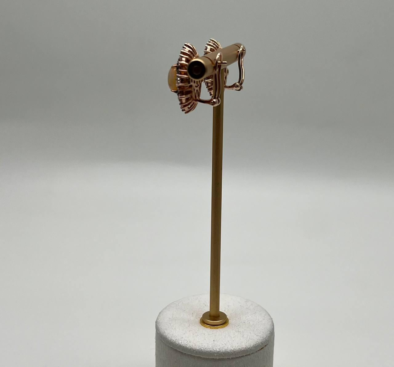 White Opal Brown Diamonds Peach Morganites 18K Rose Gold Statement Earrings