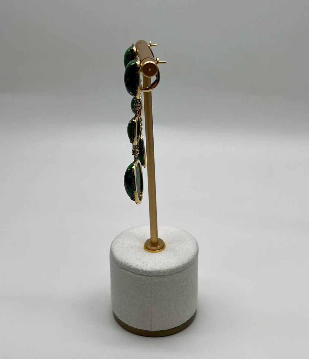 Dark Green Maw Sit Sit Jade-albite Diamond Halo 18K Gold Statement Drop Earrings