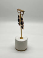 Black Onyx Faceted Diamonds Halo 14K Gold Statement Drop Dangle Earrings