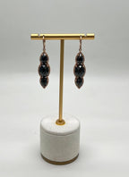 Black Onyx Faceted Diamonds Halo 14K Gold Statement Drop Dangle Earrings