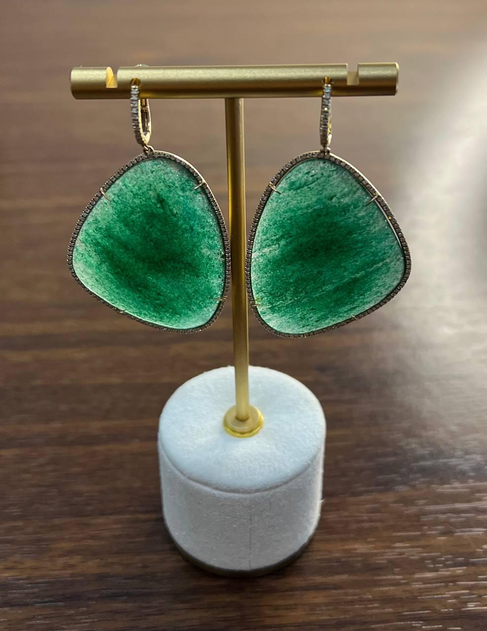 Free Shape Dark Green Aventurine 14K Gold Unique Statement Drop Earrings