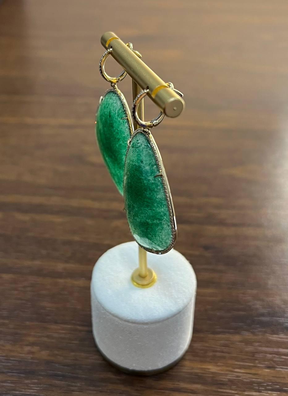 Free Shape Dark Green Aventurine 14K Gold Unique Statement Drop Earrings