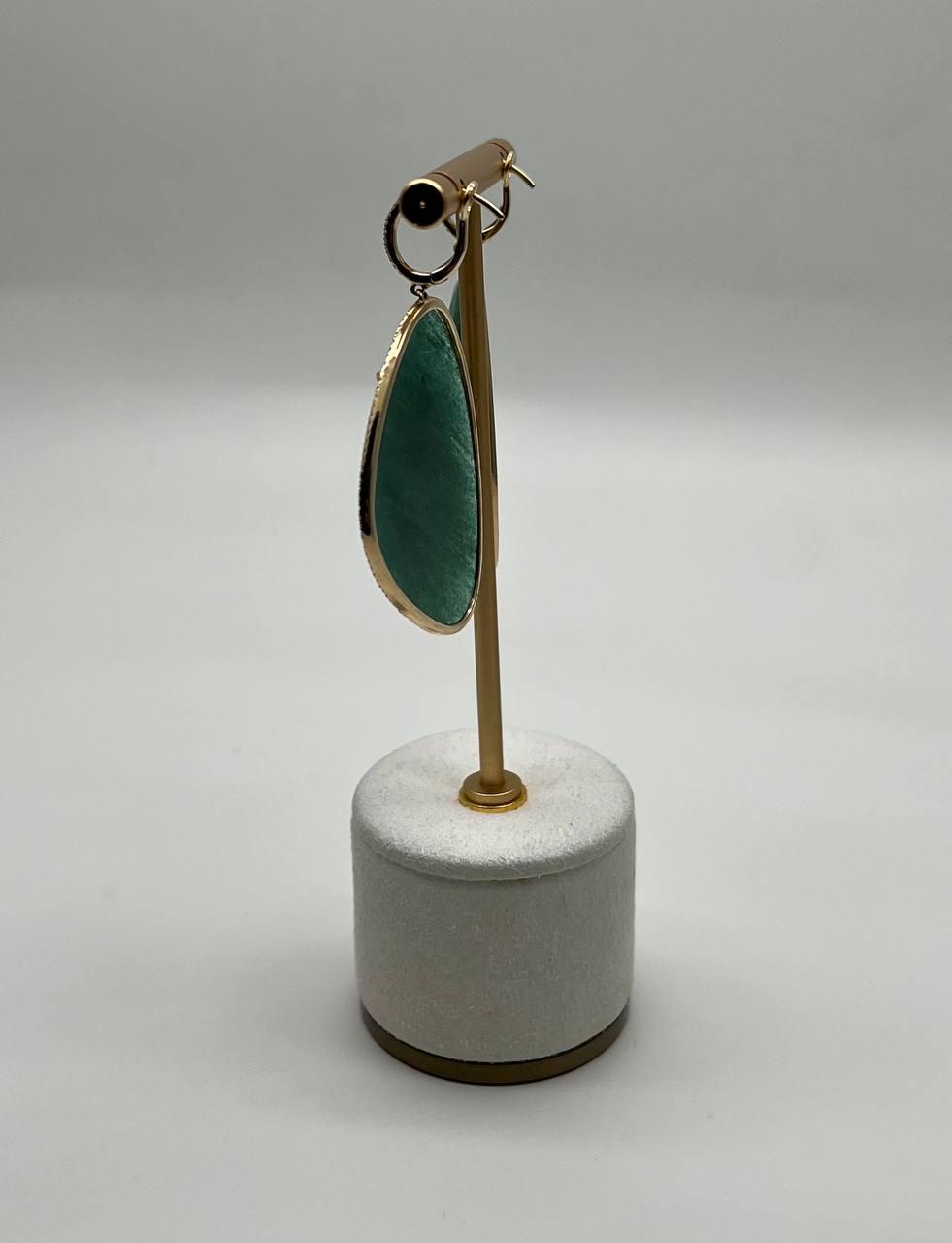 Free Shape Dark Green Aventurine 14K Gold Unique Statement Drop Earrings