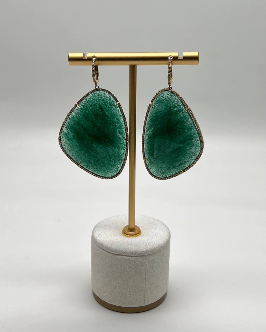 Free Shape Dark Green Aventurine 14K Gold Unique Statement Drop Earrings