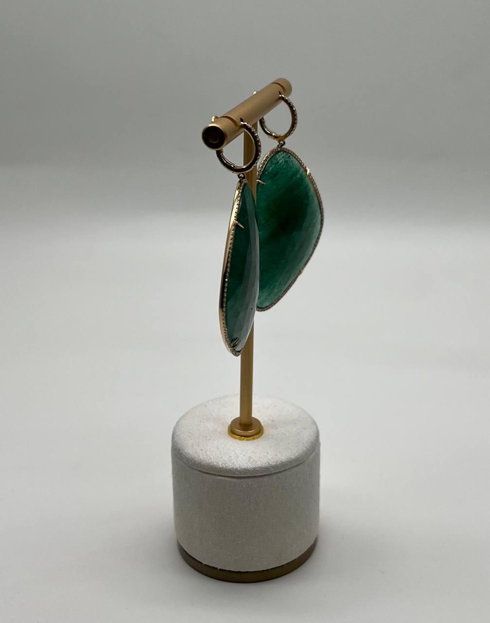 Free Shape Dark Green Aventurine 14K Gold Unique Statement Drop Earrings