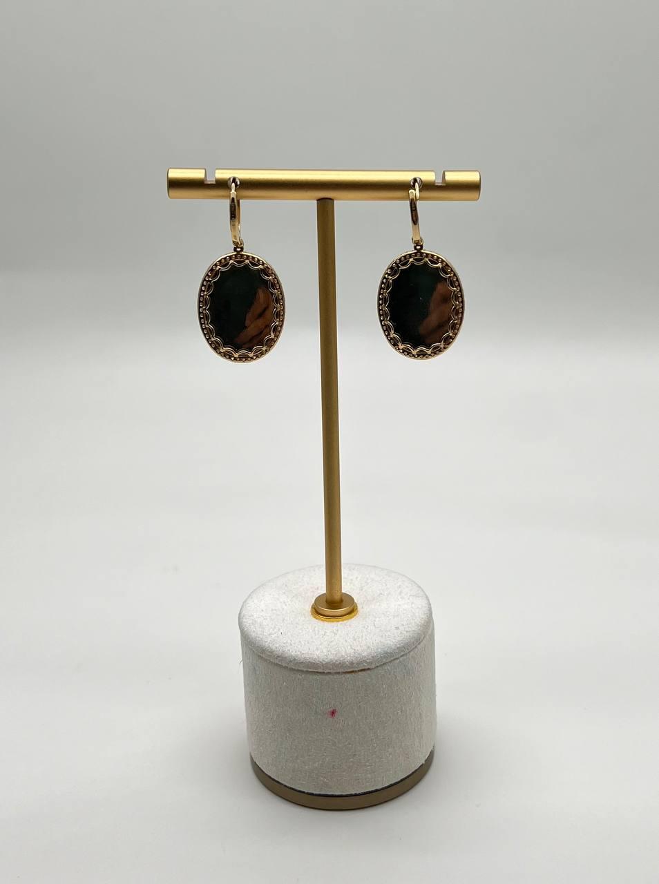 Oval Shape Faceted Cabochon Dark Red Sapphire Diamond 14K Gold Drop Earrings