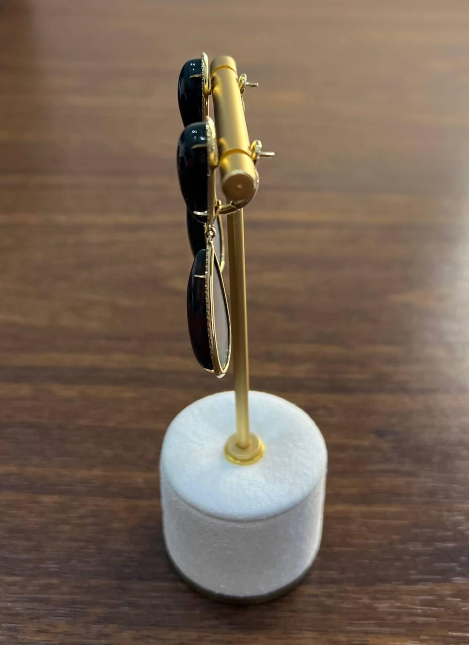 Teardrop Black Blackstone Diamonds Halo 18K Gold Statement Drop Unique Earrings