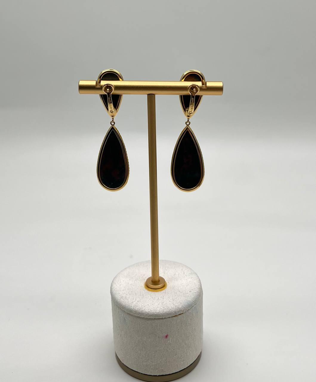 Teardrop Black Blackstone Diamonds Halo 18K Gold Statement Drop Unique Earrings