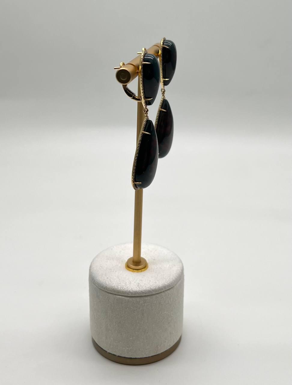 Teardrop Black Blackstone Diamonds Halo 18K Gold Statement Drop Unique Earrings