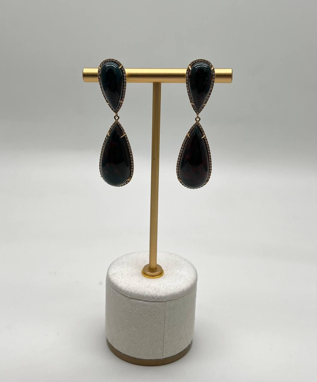 Teardrop Black Blackstone Diamonds Halo 18K Gold Statement Drop Unique Earrings