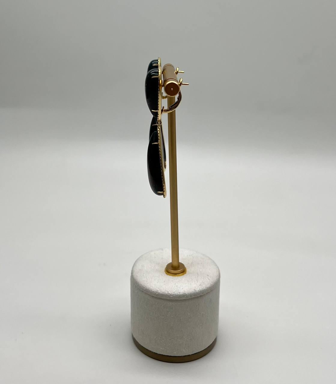 Teardrop Black Blackstone Diamonds Halo 18K Gold Statement Drop Unique Earrings