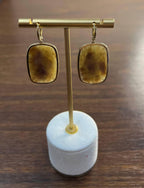 Cushion Shape Faceted Slice Brown Sapphire Diamond Halo 14K Gold Dangle Earrings