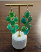 Green Blue Amazonite Free Shape Diamonds 14K Gold Dangling Chandelier Earrings