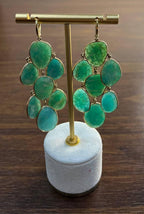 Green Blue Amazonite Free Shape Diamonds 14K Gold Dangling Chandelier Earrings