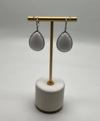 Pear Teardrop Shape White Cloud Agate 14K White Gold Drop Diamonds Halo Earrings