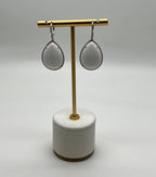 Pear Teardrop Shape White Cloud Agate 14K White Gold Drop Diamonds Halo Earrings