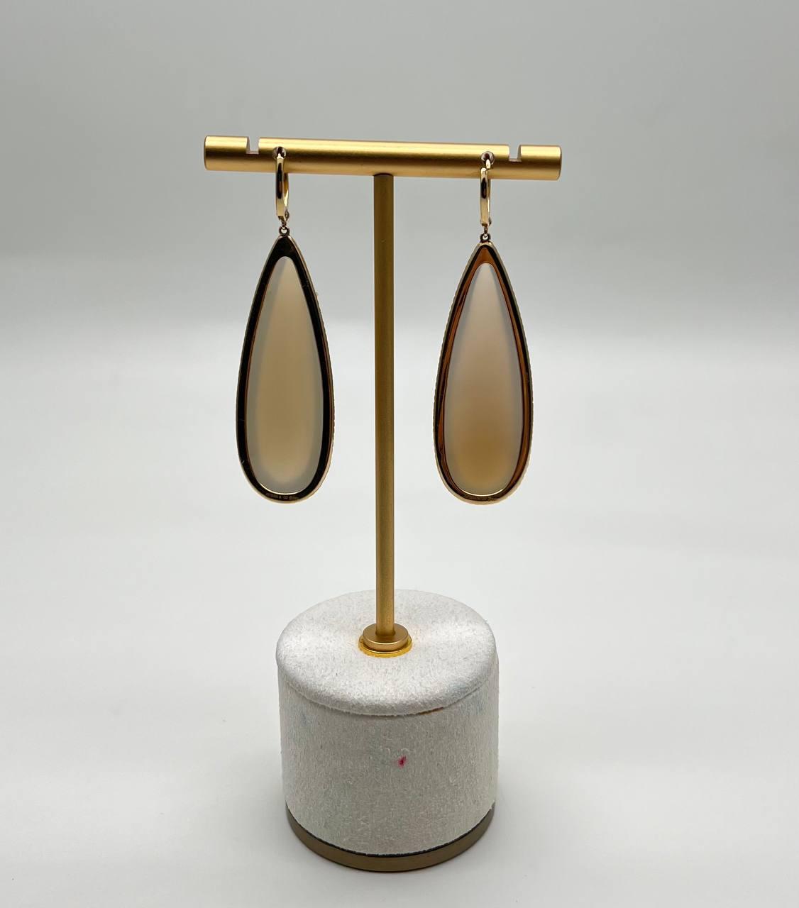 Pear Teardrop White Cabochon Moonstone Diamonds Halo 14K Gold Statement Earrings