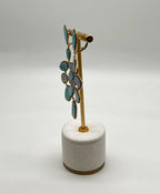 Multi Fancy Shape White Blue Boulder Opals Diamond Halo 18K Gold Drop Earrings