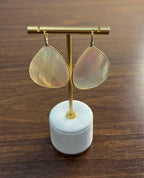 White Mother of Pearl White Diamonds Halo 14K Yellow Gold Statement Earrings