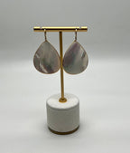 White Mother of Pearl White Diamonds Halo 14K Yellow Gold Statement Earrings